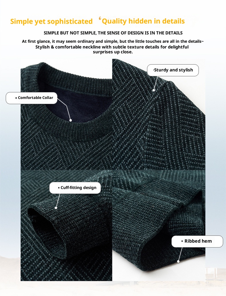 boy Boy Boy Boy 2023 Winter New Thickened Chenille Fleece Knitted Men's Round Neck Warm Base Layer Sweater_voghion.com