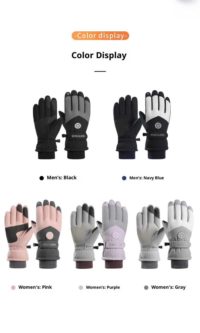 Guanti da sci caldi per uomo e donna, stile identico per coppie, resistenti all'acqua, foderati in pile, spessi, touchscreen_voghion.com