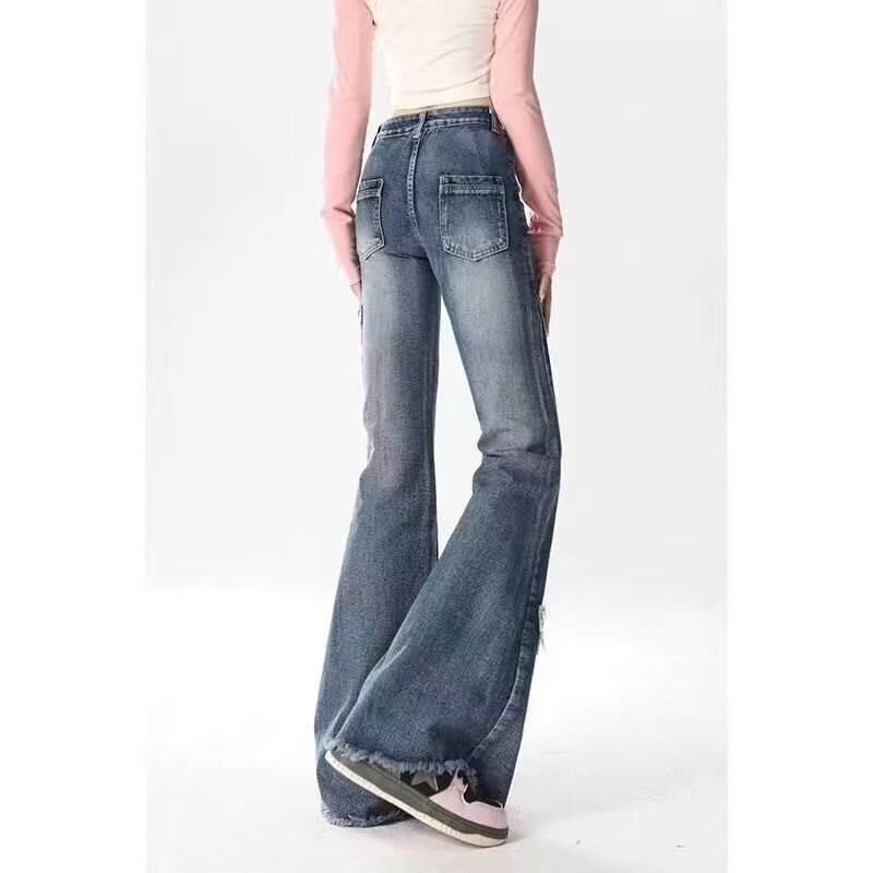 Jean évasé ChicShe Plus style américain tendance, broderie papillon, pour femme, été, grandes tailles, pantalon amincissant à jambes larges_voghion.com