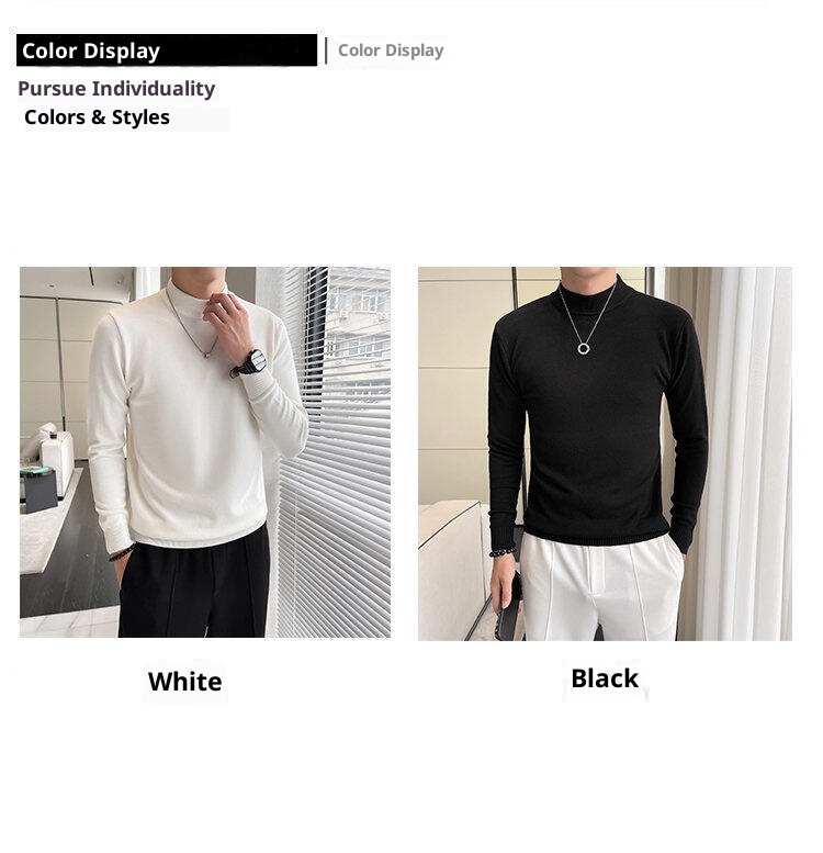 boy Boy Boy Boy Fanwo FW9922 2024 Winter Half Turtleneck High-Quality One-Piece Fleece Sweater Base Layer Slightly Wide Version Non-Iron_voghion.com