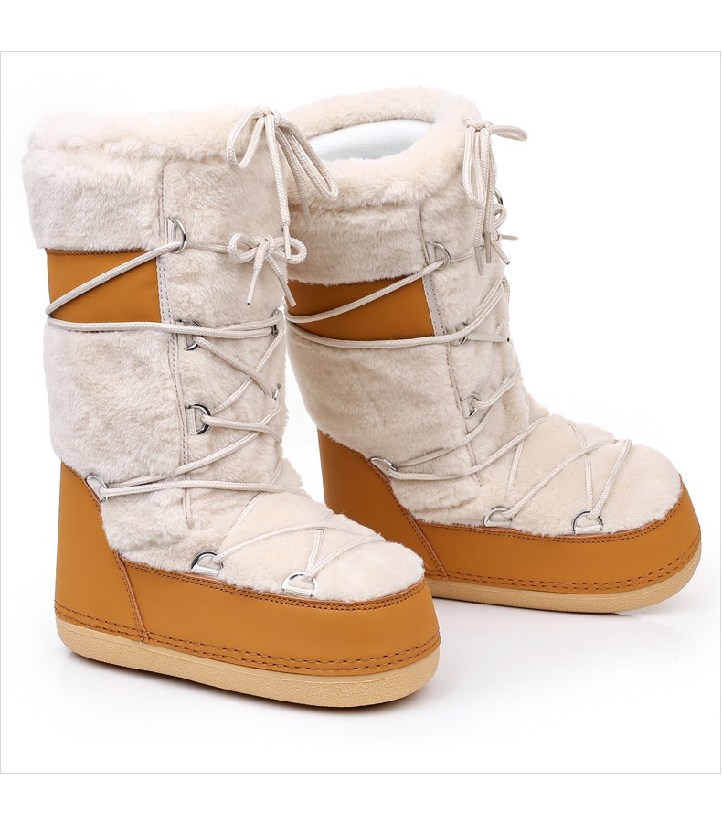 Zees 2025 New Thickened Ski Space With Lamb Wool Fur Patchwork High Tube Snow Boots For Export To Europe And America_voghion.com