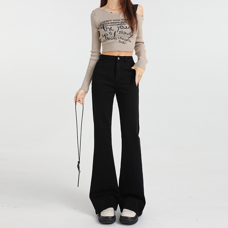 ChicShe 2024 Herfst Winter Nieuwe Losse Fit Hoge Taille Afslankende Uitlopende Zwarte Jeans Voor Vrouwen Beenverlenging_voghion.com