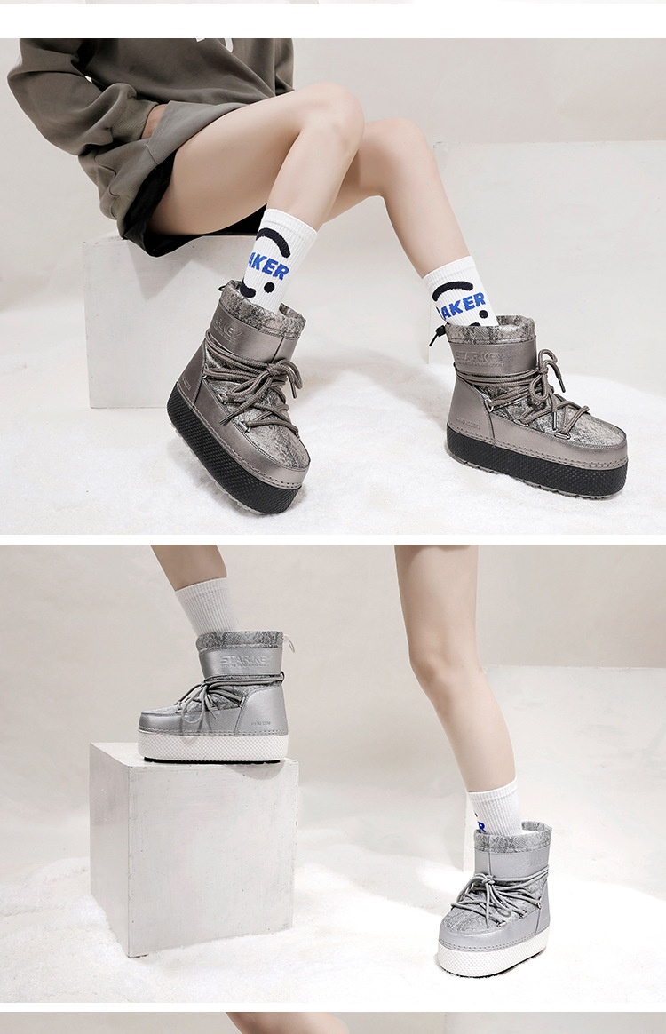 Zees Cross-Border Same Style Children's Parent-Child Snow Bright Color Ski Thick-Soled Women's Moon Thickened Waterproof_voghion.com