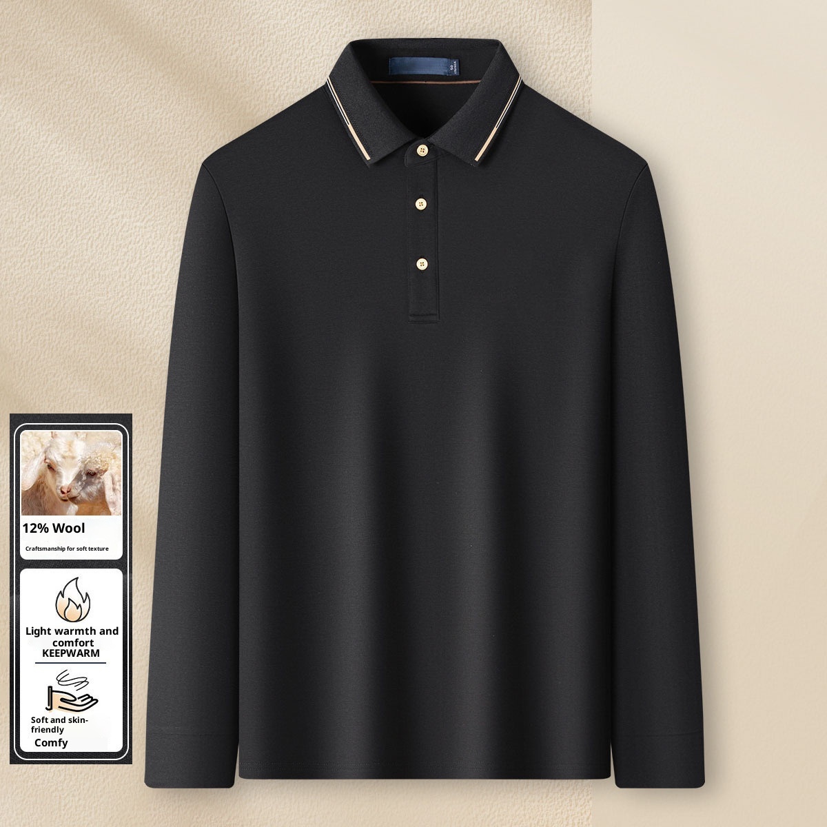 Polo homme léger et chaud, manches longues, 12 % laine + modal + 25 % coton, collection fin d'automne. Personnalisation haut de gamme._voghion.com