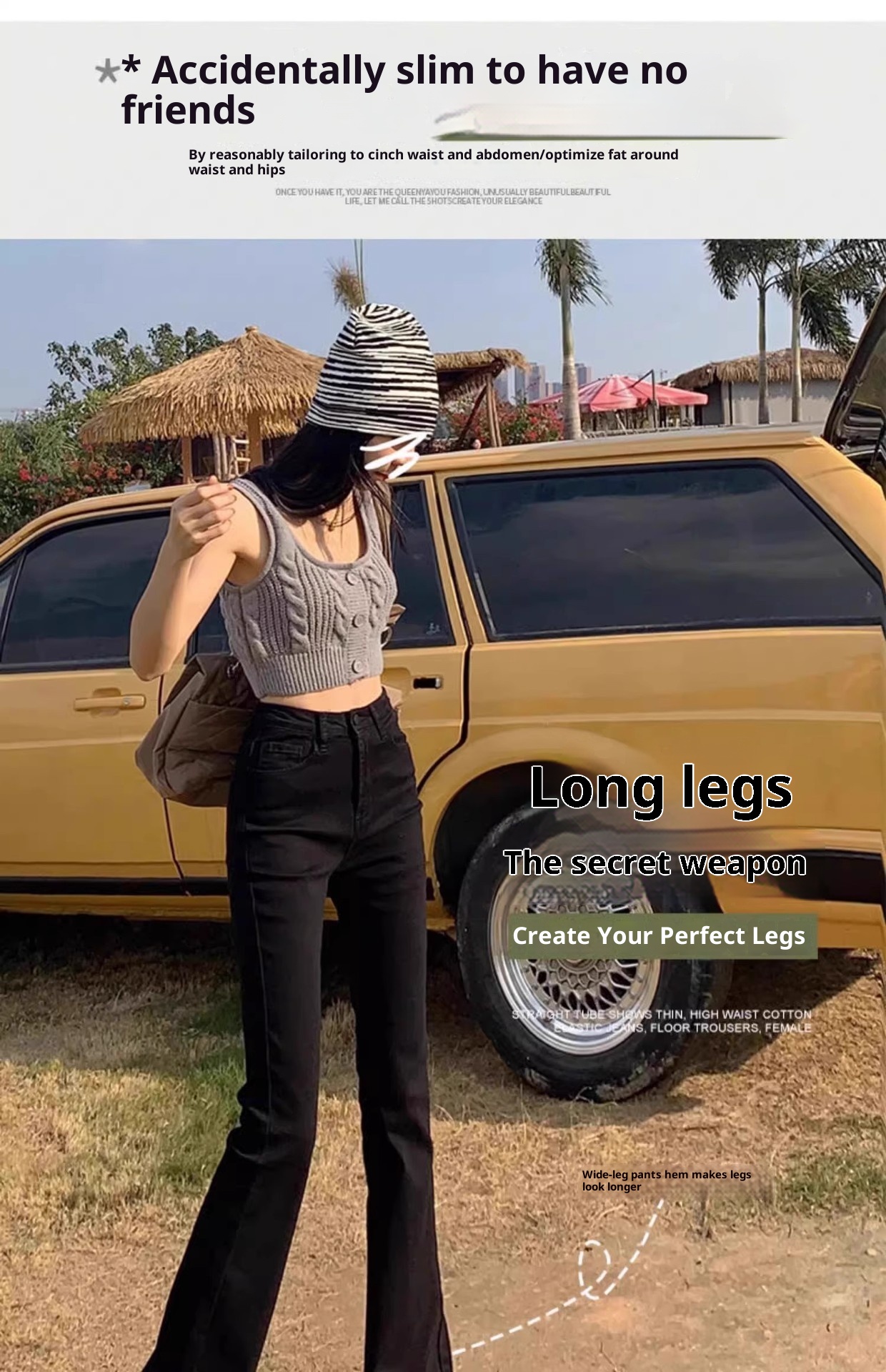 ChicShe Black High-Waisted Slimming Flared Jeans For Women, Spring And Autumn 2024 New Stretch Petite Cropped Bootcut Pants_voghion.com