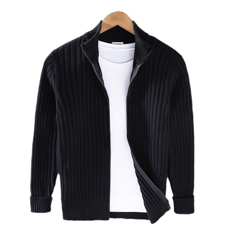 boy Boy Boy Boy 8525 Spring And Autumn New Cardigan Men Korean Version Trendy Base Layer Outerwear Zipper Black Knitted Sweater Jacket_voghion.com