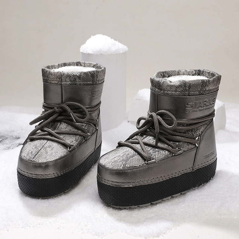 Zees Cross-Border Same Style Children's Parent-Child Snow Bright Color Ski Thick-Soled Women's Moon Thickened Waterproof_voghion.com