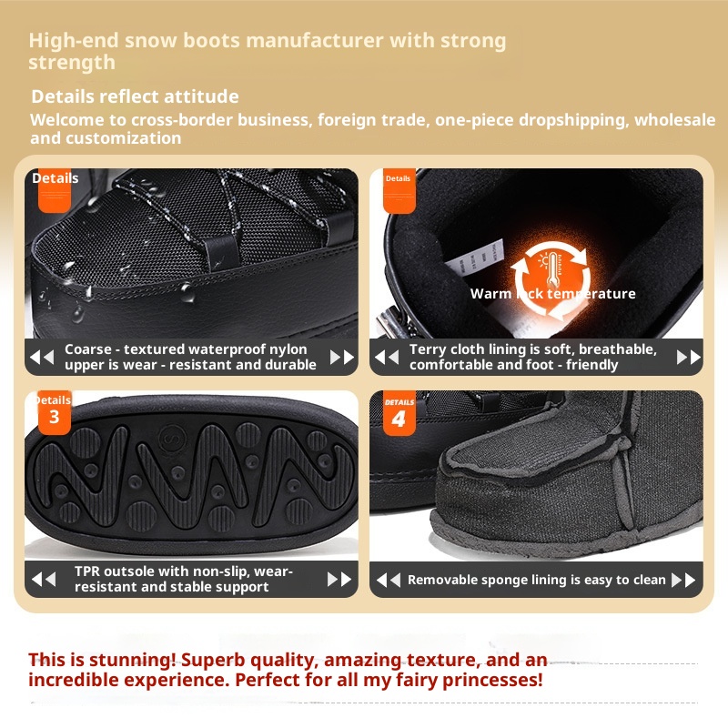 Zees Winter New Outdoor Space Shoes Ski Black Texture Thickened Warm Cool Style Cross-Border Large Size Snow Boots_voghion.com