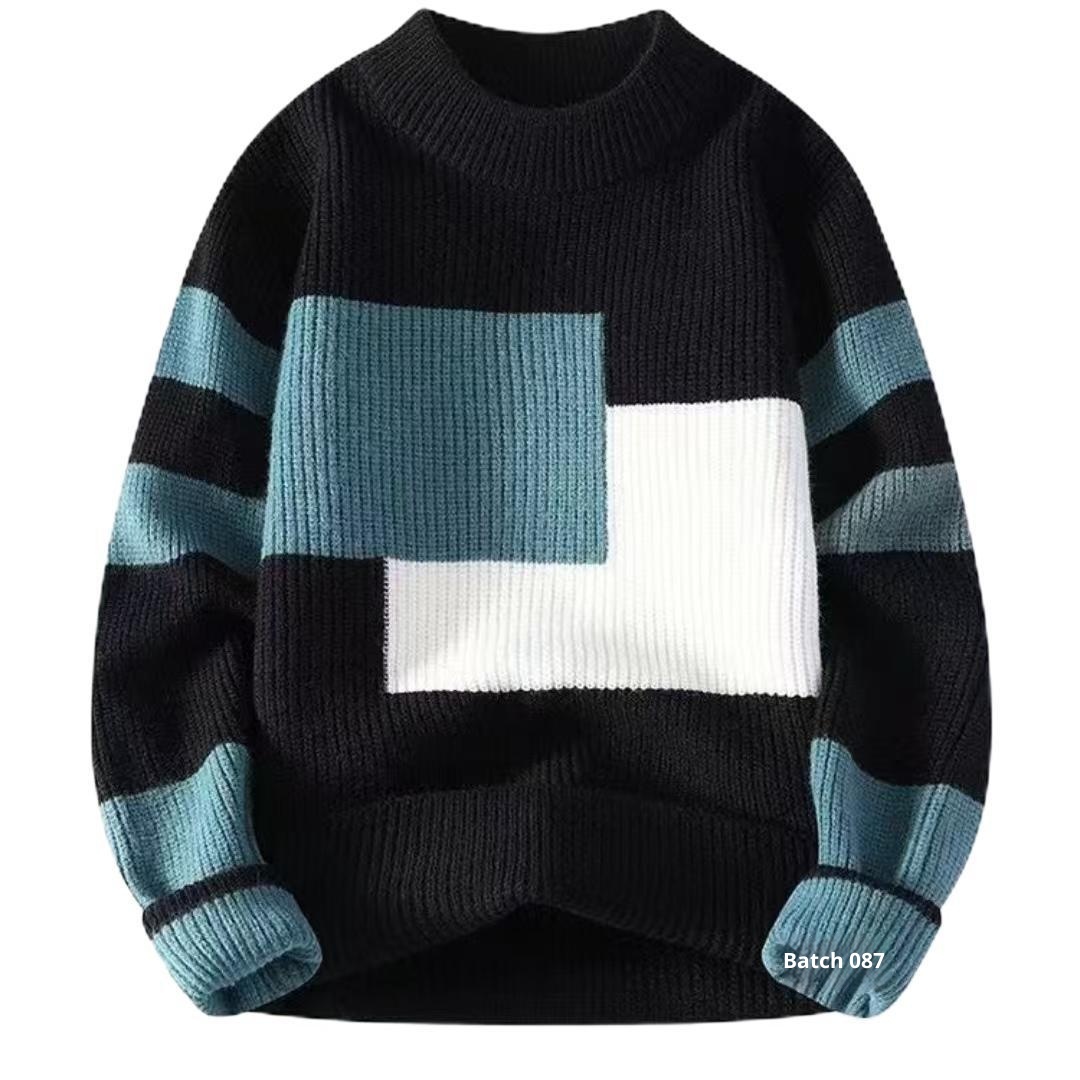 boy Boy Boy Boy Color Block Knitted Crew Neck Cashmere Warm Men's Top Casual Fashion Loose Inner Layer Base Sweater Jacket_voghion.com