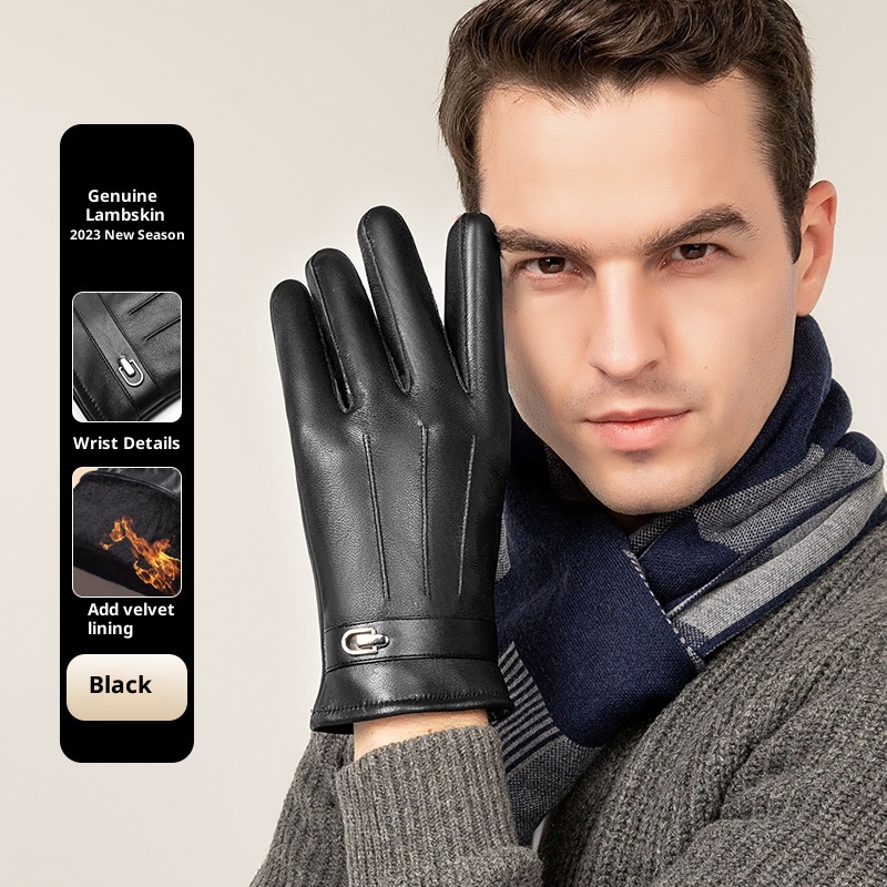 Guantes de piel auténtica Boy para hombre, ideales para invierno, cálidos, resistentes al viento, impermeables y compatibles con pantallas táctiles. Aptos para motociclismo y actividades al aire libre._voghion.com