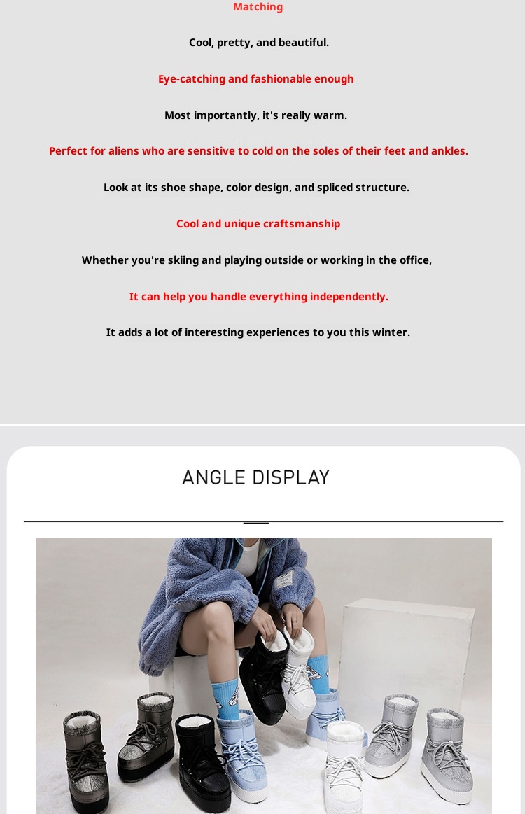 Zees Cross-Border Same Style Children's Parent-Child Snow Bright Color Ski Thick-Soled Women's Moon Thickened Waterproof_voghion.com