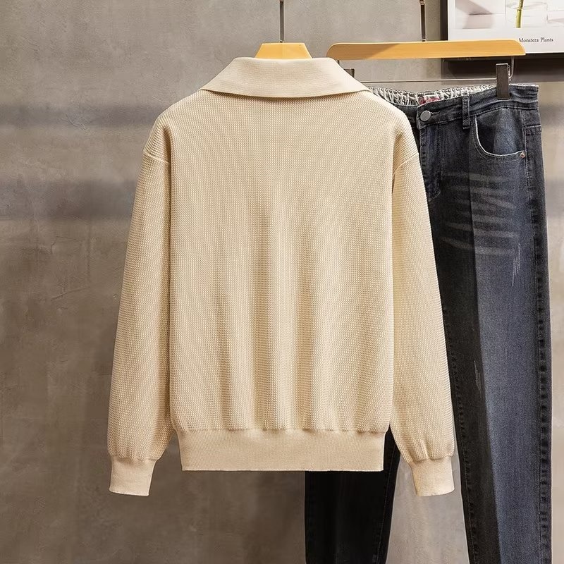 boy Boy Turn-Down Collar Knit Autumn Winter 2022 New Style Men High-End Trendy Pullover Long Sleeve Polo Sweater_voghion.com