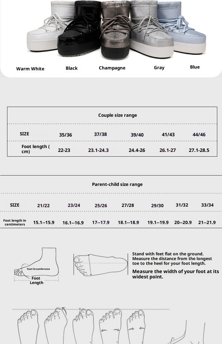 Zees Cross-Border Same Style Children's Parent-Child Snow Bright Color Ski Thick-Soled Women's Moon Thickened Waterproof_voghion.com