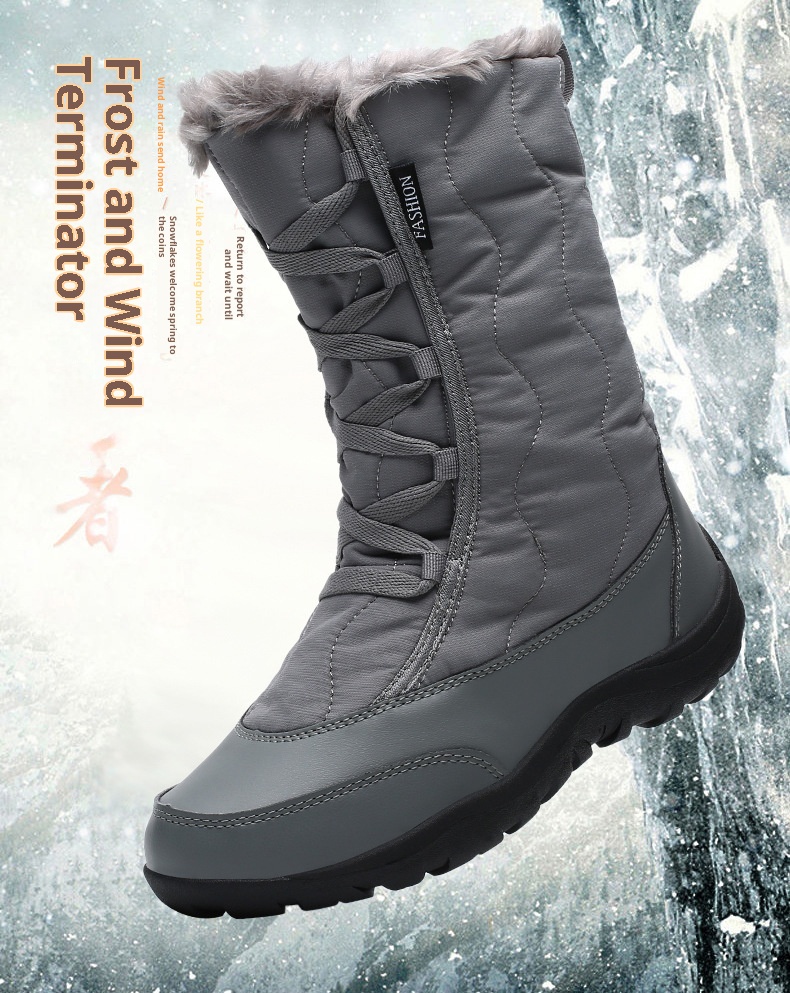 Botas antiderrapantes Zees Cross-Border para mulheres, ideais para esqui em regiões com neve no nordeste dos EUA. Forradas com lã, grossas e quentes._voghion.com