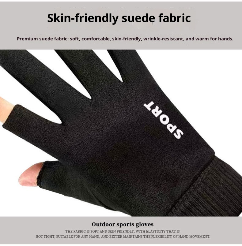 boy Boy Men's Winter Warm Fleece-Lined Touchscreen For Outdoor Riding, Driving, Motorcycle, Delivery, Suede Courier Gloves_voghion.com
