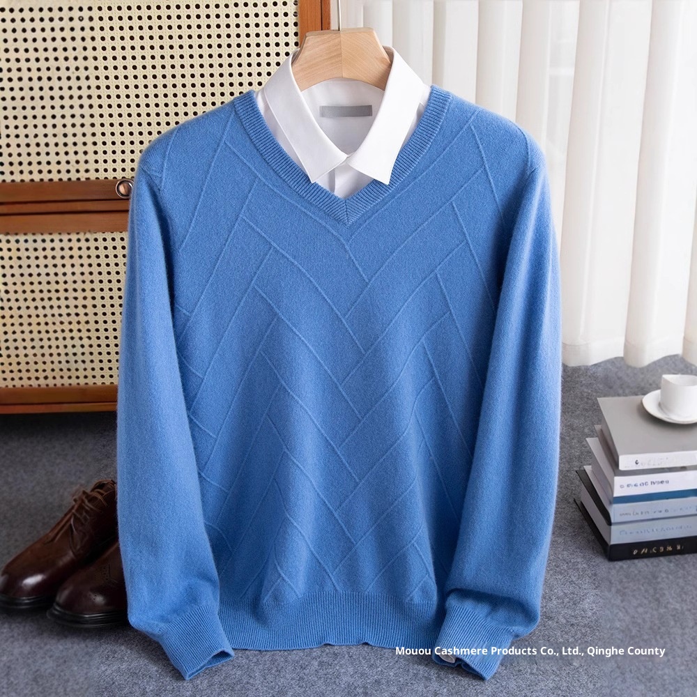 Maglione spesso da uomo in pura lana con scollo a V, autunno inverno 2024, nuovo modello casual da lavoro, con scollo a cuore_voghion.com
