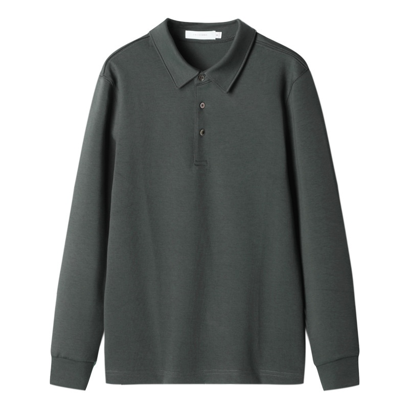 Polo da uomo a maniche lunghe con colletto rovesciato, stile business casual, stile pendolare, modello Boy, pesante, double-face, a strati d'aria, primavera 2025_voghion.com