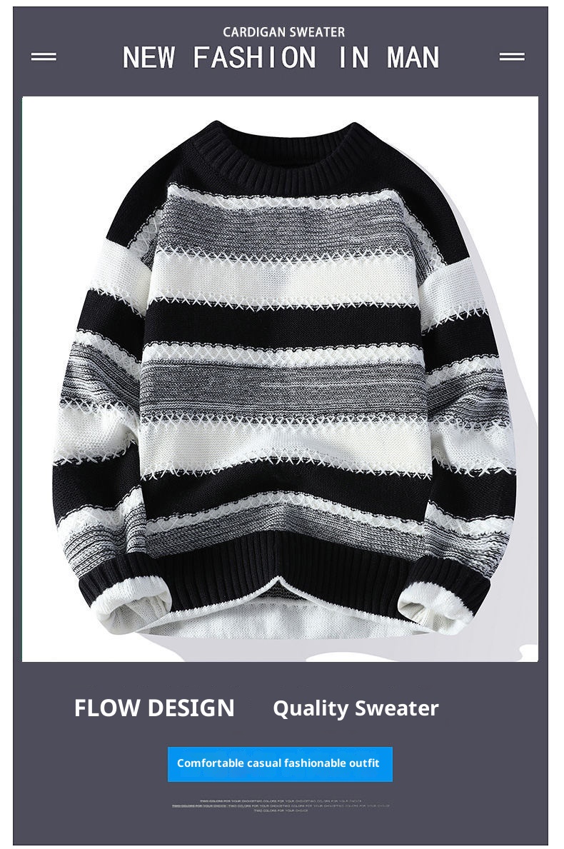 boy Boy Boy Boy Dropshipping Foreign Trade Wholesale Autumn Winter New Striped Men's Large Size Pullover Knitted Sweater For Men_voghion.com