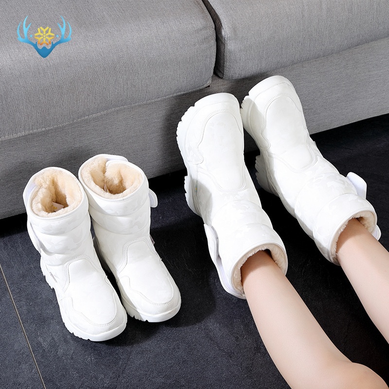 Zees Parent-Child Boys And Girls White Snow Boots Simple Camouflage Skiing Travel Thickened Waterproof Non-Slip Cross-Border_voghion.com