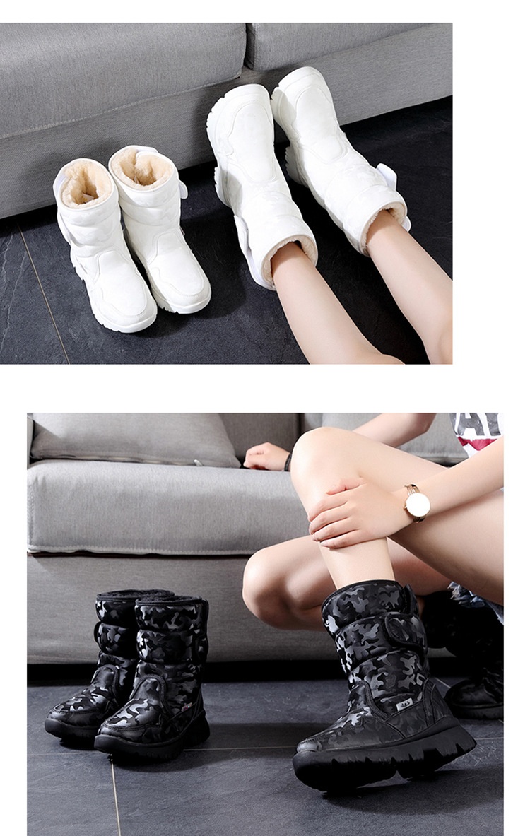 Zees Parent-Child Boys And Girls White Snow Boots Simple Camouflage Skiing Travel Thickened Waterproof Non-Slip Cross-Border_voghion.com