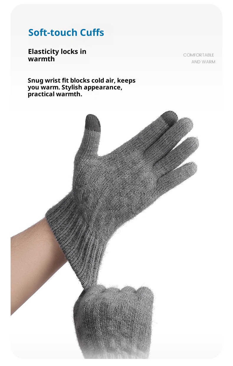 boy Boy Winter Warm Touchscreen Fleece Lined Thick Knitted Cycling Cold-Proof Men's Five-Finger Wool Gloves Cross-Border_voghion.com