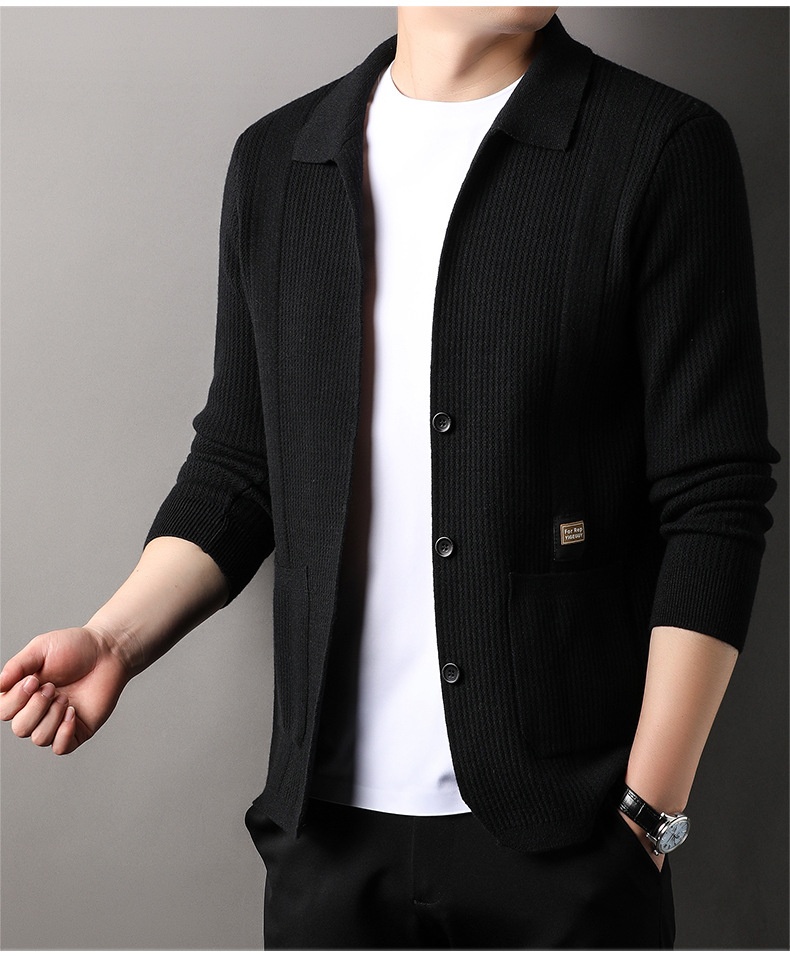 boy Boy Boy Boy Live Streaming Off-Site Dropshipping Autumn Winter Cardigan Men Solid Color Casual Men's Versatile Jacquard Knitted_voghion.com