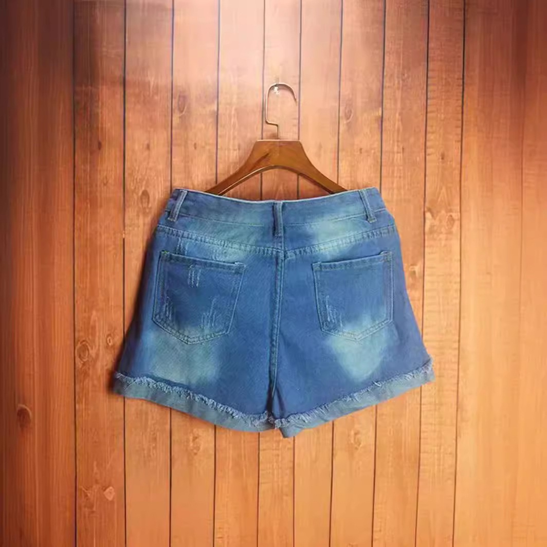ChicShe European And American Foreign Trade Printed Ripped Cuffed Denim Shorts For Women_voghion.com