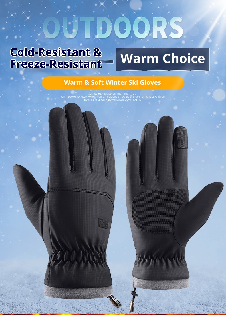 boy Boy Winter Warm For Men Skin Feel Windproof Waterproof Thickened Fleece Cold-Proof Touchscreen Outdoor Cycling Ski Gloves_voghion.com