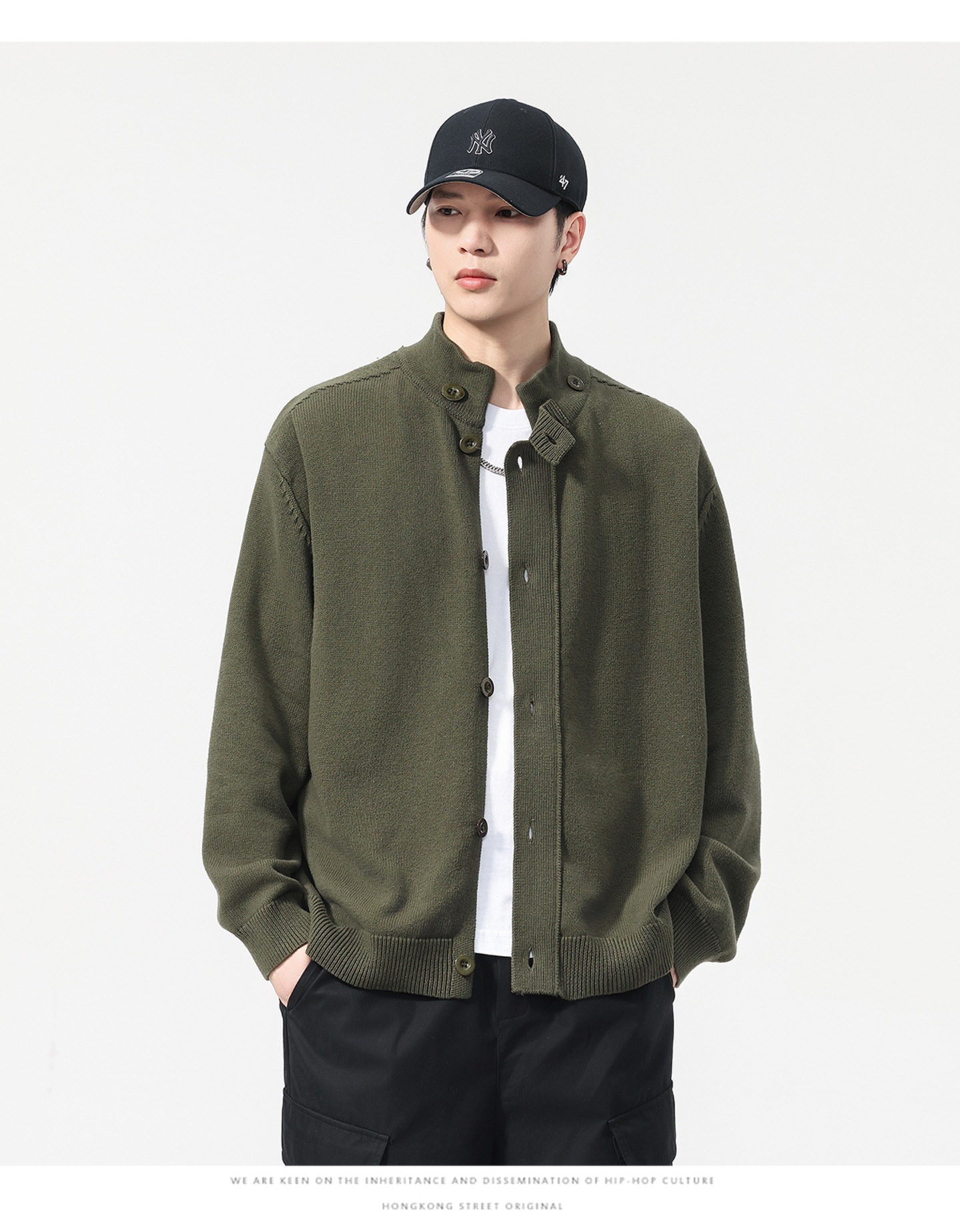 boy Boy Boy Boy 2025 Autumn Winter New Japanese Style Solid Color Stand Collar Cardigan Sweater Jacket Men Loose Casual Top_voghion.com