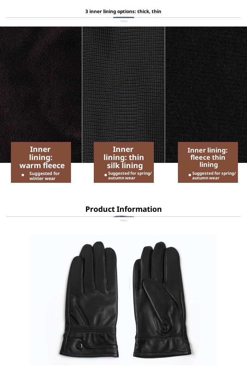 boy Boy Genuine Leather For Men Wholesale Labor Protection Men's Fleece-Lined Warm Sheepskin Gloves Thin Lining Autumn Winter_voghion.com