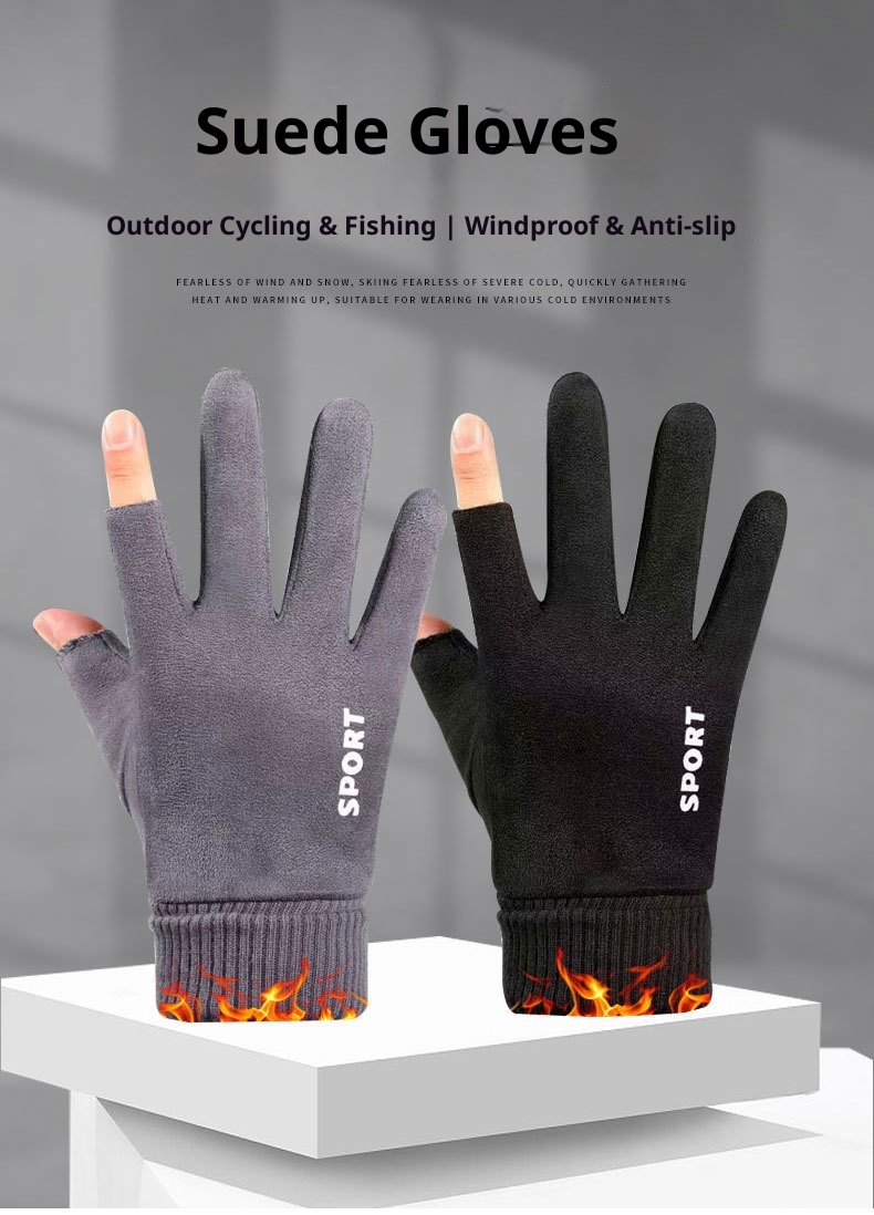 boy Boy Men's Winter Warm Fleece-Lined Touchscreen For Outdoor Riding, Driving, Motorcycle, Delivery, Suede Courier Gloves_voghion.com