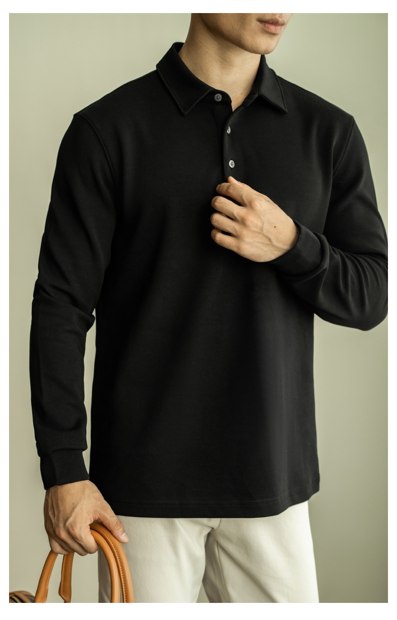 Polo da uomo a maniche lunghe con colletto rovesciato, stile business casual, stile pendolare, modello Boy, pesante, double-face, a strati d'aria, primavera 2025_voghion.com