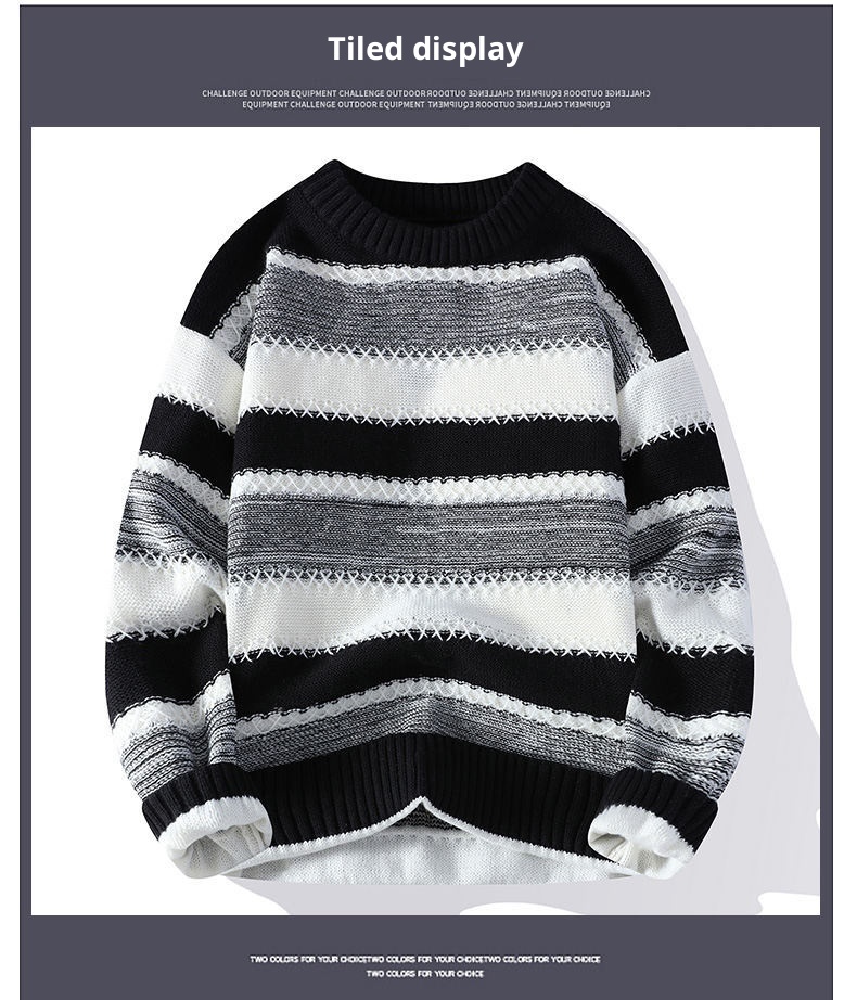 boy Boy Boy Boy Dropshipping Foreign Trade Wholesale Autumn Winter New Striped Men's Large Size Pullover Knitted Sweater For Men_voghion.com