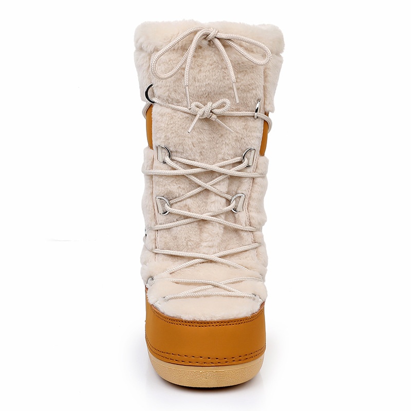 Zees 2025 New Thickened Ski Space With Lamb Wool Fur Patchwork High Tube Snow Boots For Export To Europe And America_voghion.com