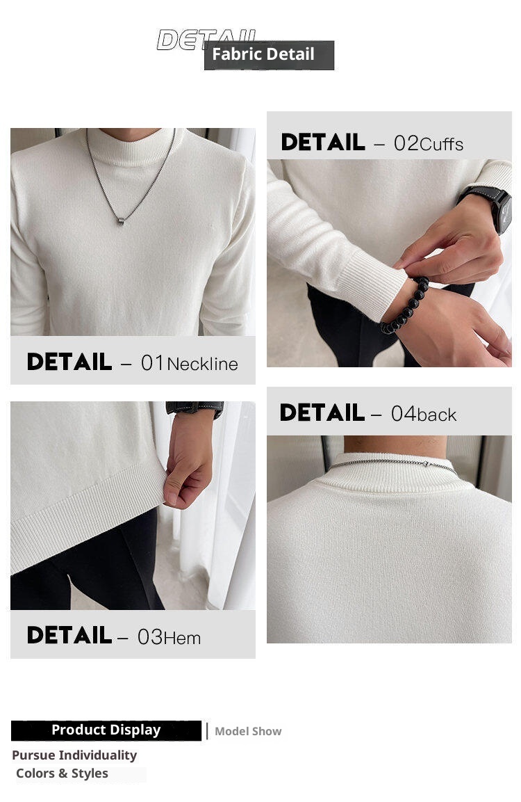 boy Boy Boy Boy Fanwo FW9922 2024 Winter Half Turtleneck High-Quality One-Piece Fleece Sweater Base Layer Slightly Wide Version Non-Iron_voghion.com