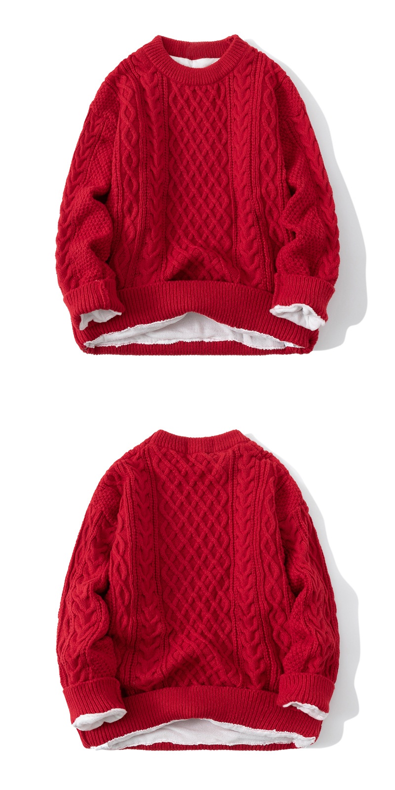 boy Boy Boy Boy Twist Sweater For Men, Autumn And Winter New Retro Japanese Style Round Neck Loose Fit, Fleece Lined, Thickened Sweater,_voghion.com