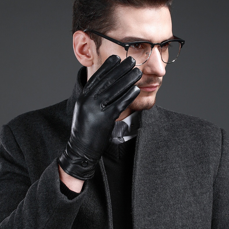 boy Boy Genuine Leather For Men Wholesale Labor Protection Men's Fleece-Lined Warm Sheepskin Gloves Thin Lining Autumn Winter_voghion.com