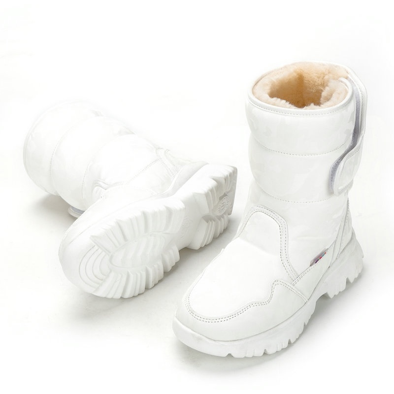 Zees Parent-Child Boys And Girls White Snow Boots Simple Camouflage Skiing Travel Thickened Waterproof Non-Slip Cross-Border_voghion.com