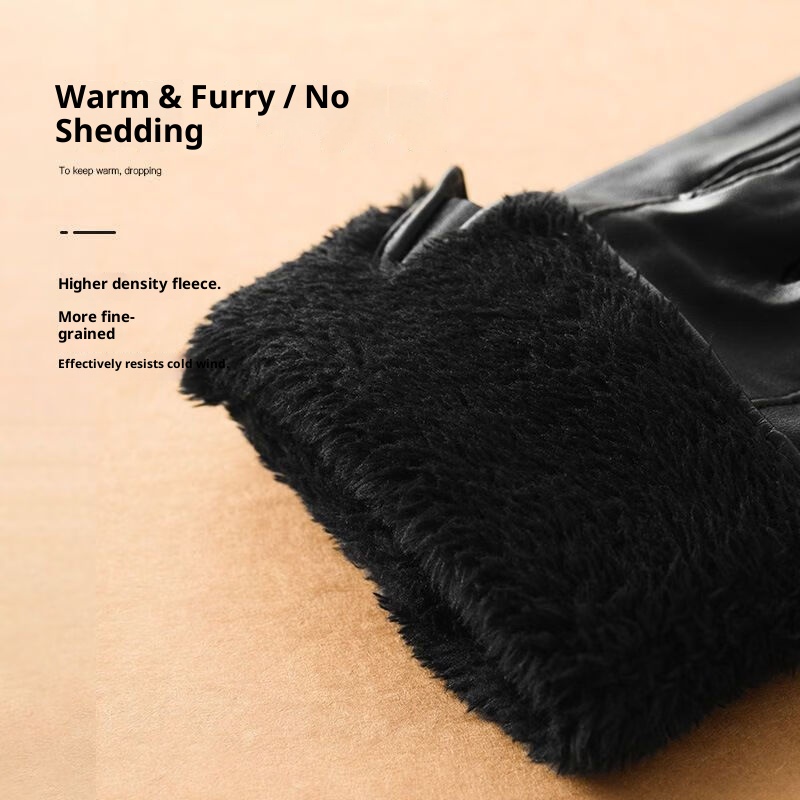 boy Boy Genuine Leather Winter Motorcycle Riding Adult Plus Velvet Warm Outdoor Sheepskin Cold-proof Gloves Men_voghion.com