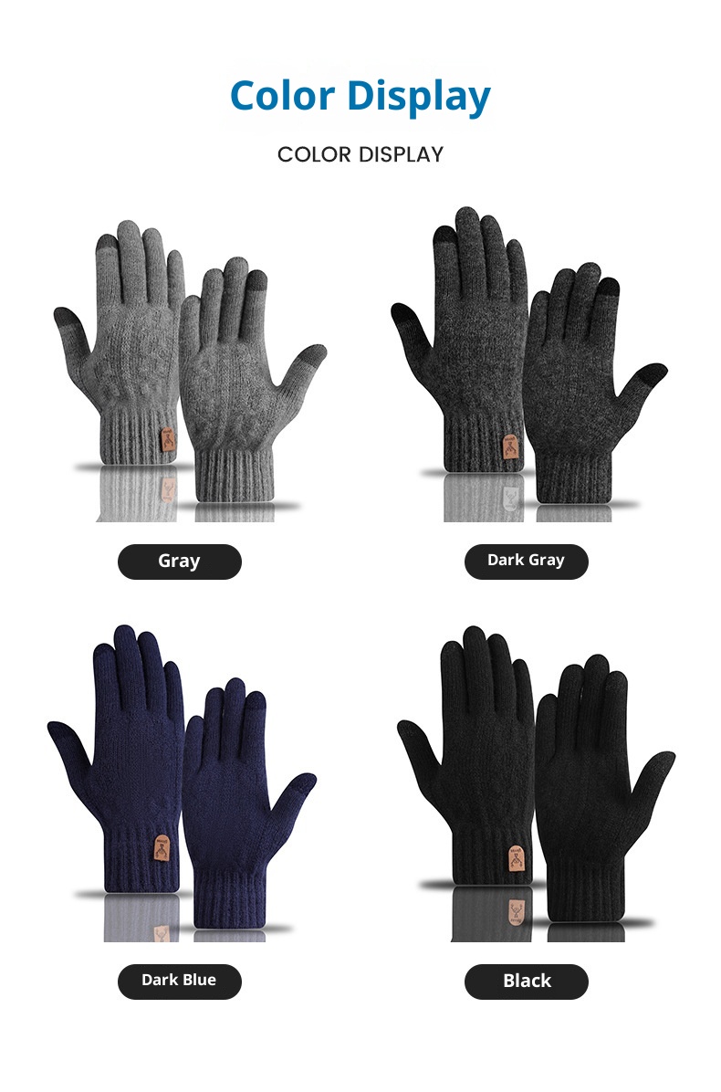 boy Boy Winter Warm Touchscreen Fleece Lined Thick Knitted Cycling Cold-Proof Men's Five-Finger Wool Gloves Cross-Border_voghion.com