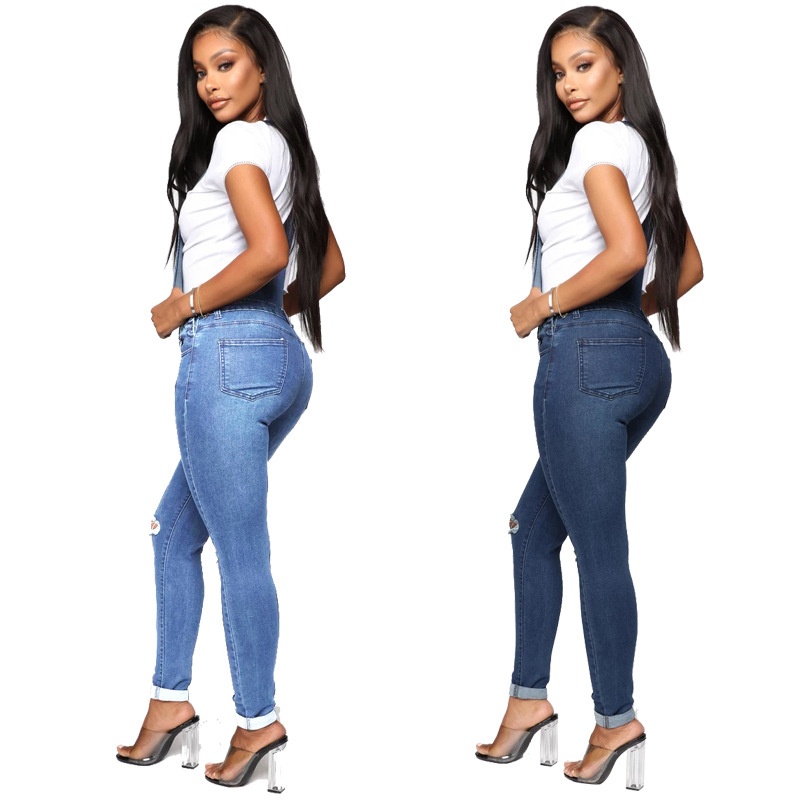 ChicShe 2023 Women's In-Stock European And American Cross-Border Distressed Washed Jeans Overalls_voghion.com