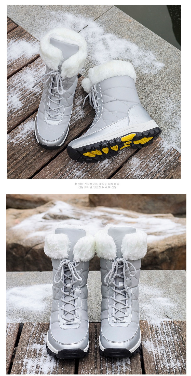 Zees 2025 Damen-Winterskischuhe, warm mit Fleece gefüttert, hohe Schnürschuhe aus Baumwolle, rutschfeste Wanderschuhe_voghion.com