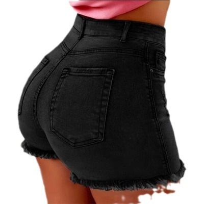 ChicShe Cross-Border Denim Shorts Stretch Tassel Ripped High Waist Hot Pants Damesjeans_voghion.com