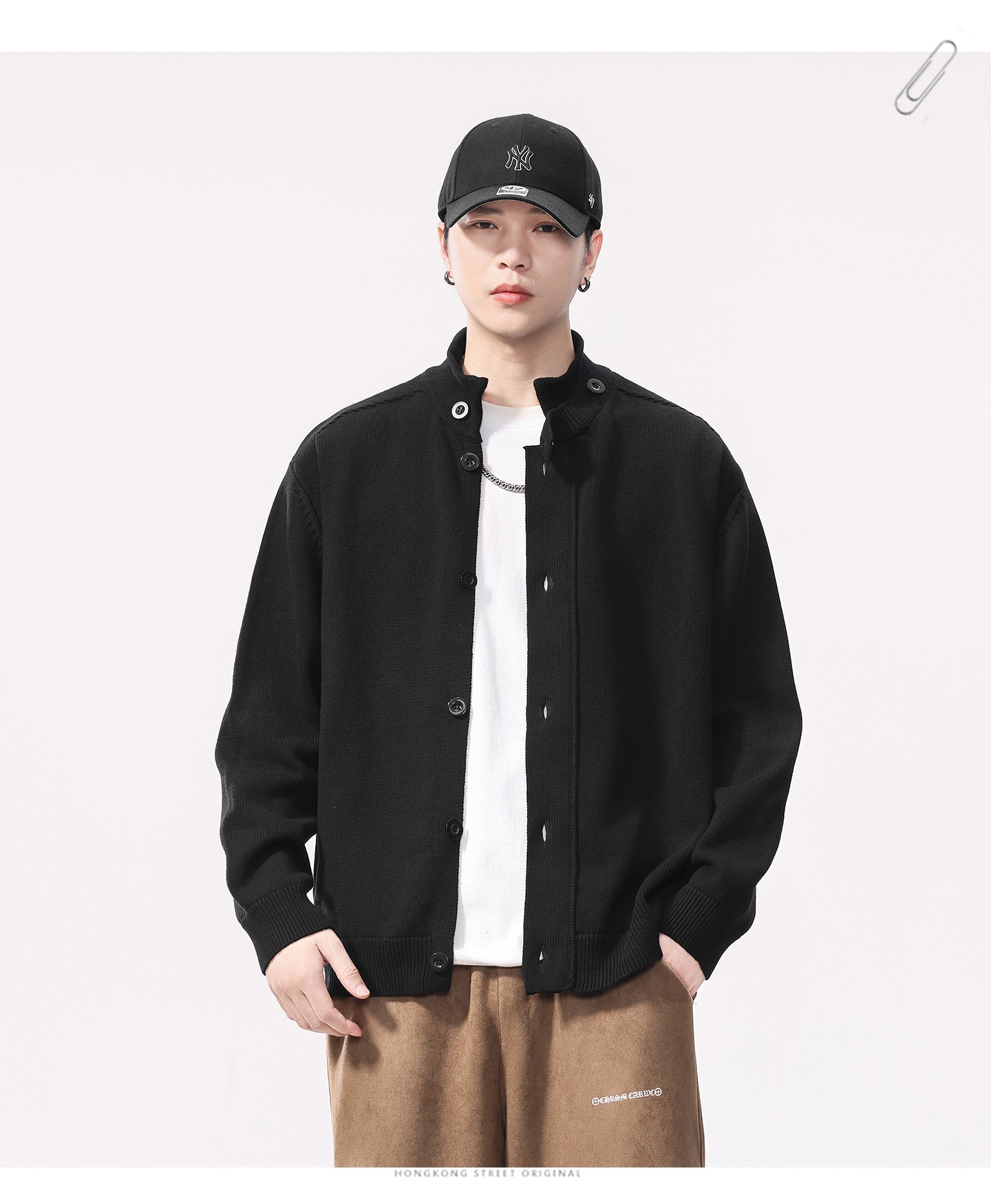 boy Boy Boy Boy 2025 Autumn Winter New Japanese Style Solid Color Stand Collar Cardigan Sweater Jacket Men Loose Casual Top_voghion.com