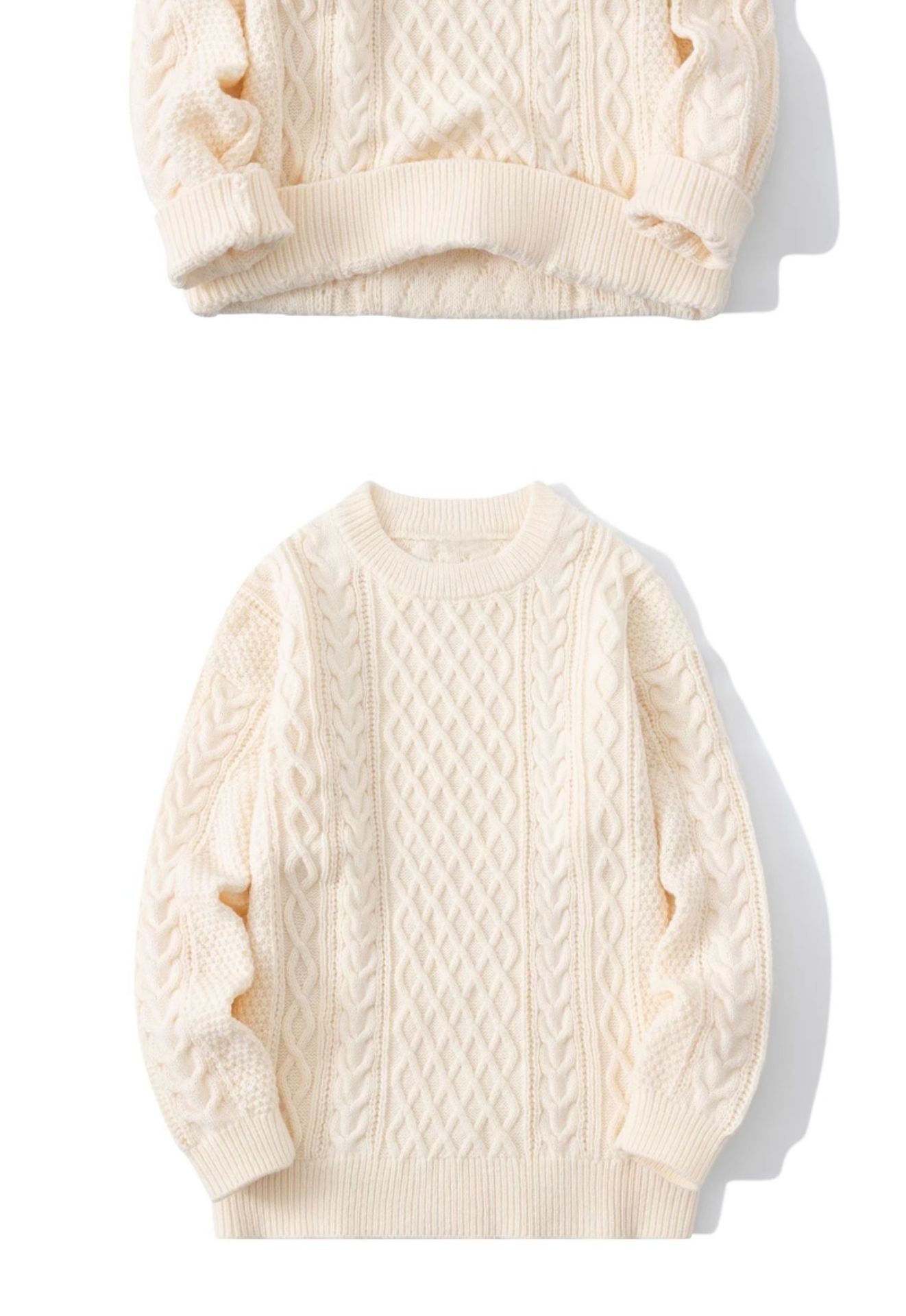 boy Boy Boy Boy Twist Sweater For Men, Autumn And Winter New Retro Japanese Style Round Neck Loose Fit, Fleece Lined, Thickened Sweater,_voghion.com