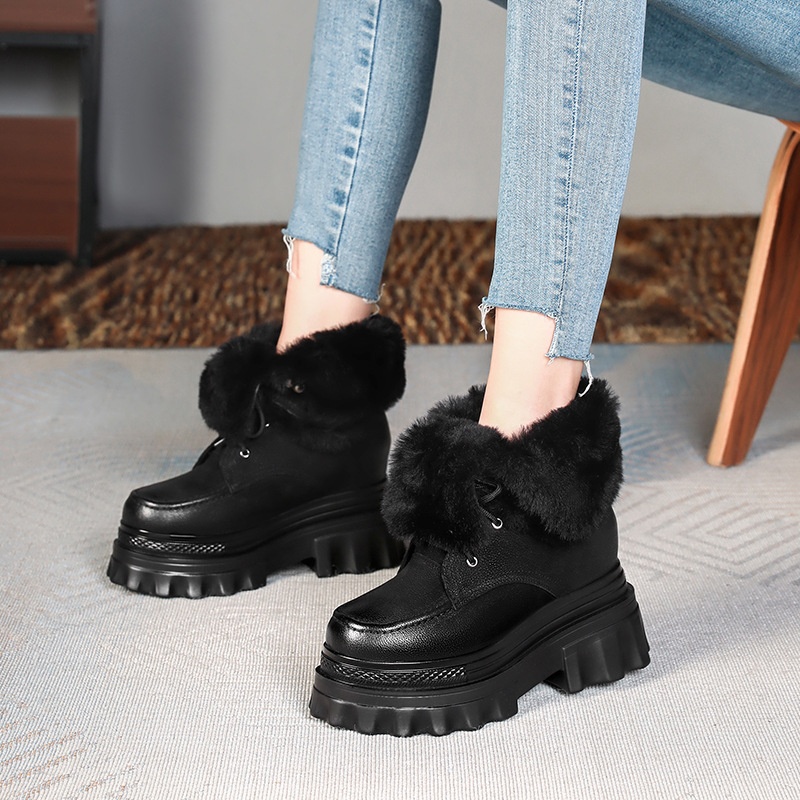 Botas de neve Zees de cano curto com cadarço, solado grosso e aumento de altura de 10 cm, para mulheres, ideais para esqui de inverno ao ar livre, em algodão quente._voghion.com