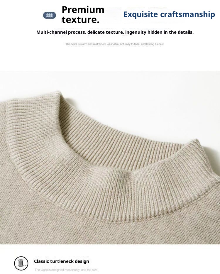 boy Boy Boy Boy Half Turtleneck Sweater For Men, Fleece-Lined Thickened, Autumn And Winter, Mid-Neck, Solid Color, Student Base Layer,_voghion.com