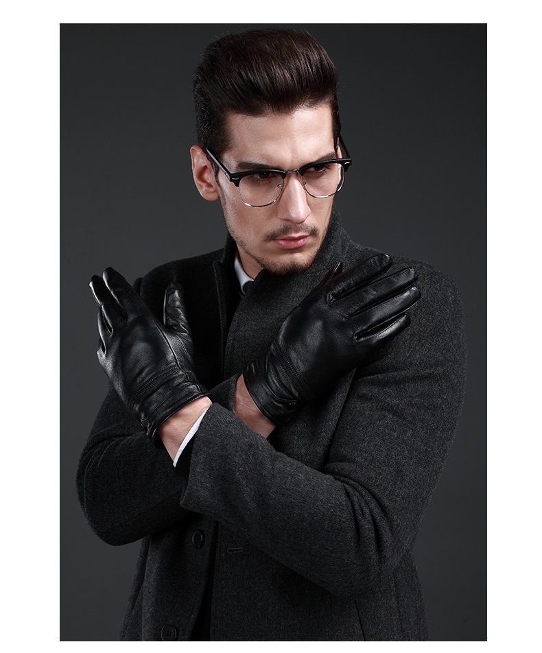 boy Boy Genuine Leather For Men Wholesale Labor Protection Men's Fleece-Lined Warm Sheepskin Gloves Thin Lining Autumn Winter_voghion.com