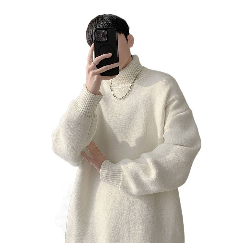 boy Boy Boy Boy Turnable High Collar Men Winter Plus Size Trendy Loose Fit Versatile Knitted Sweater Casual Inner Layer Base Shirt_voghion.com