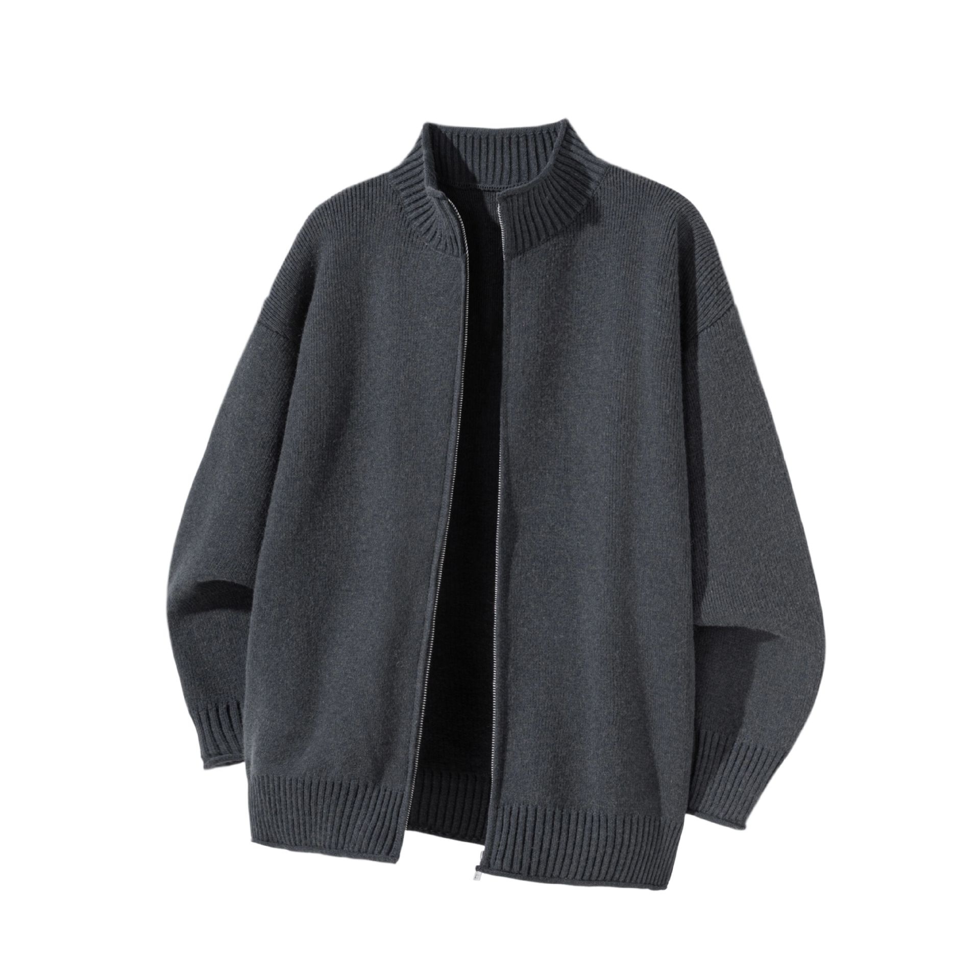 boy Boy Boy Boy Japanese Style Solid Color Heavyweight Zipper Cardigan Knitwear Versatile Casual Autumn Winter Light Sweater_voghion.com